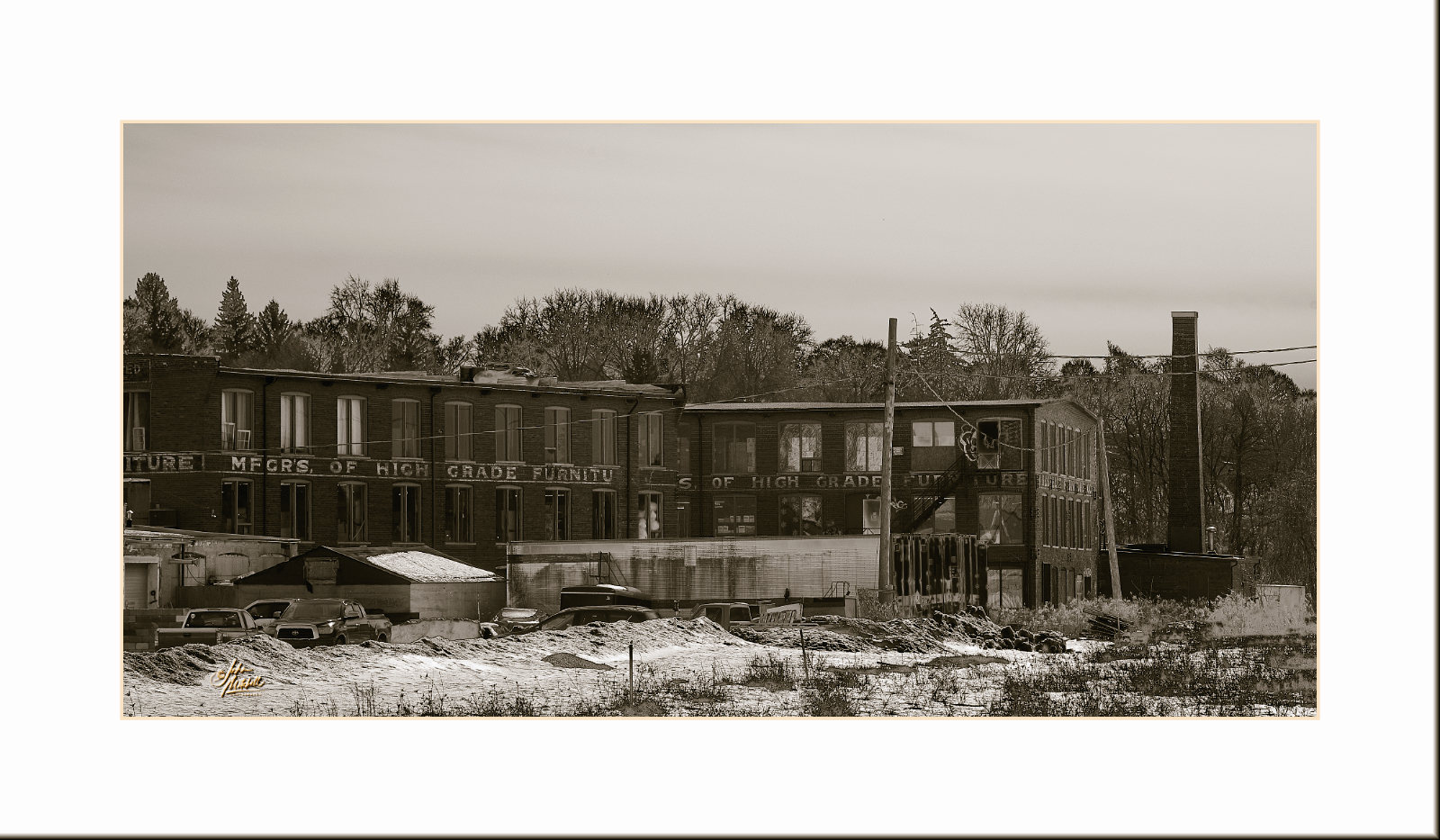Black and white photo of the old Hespeler Furniture Company.