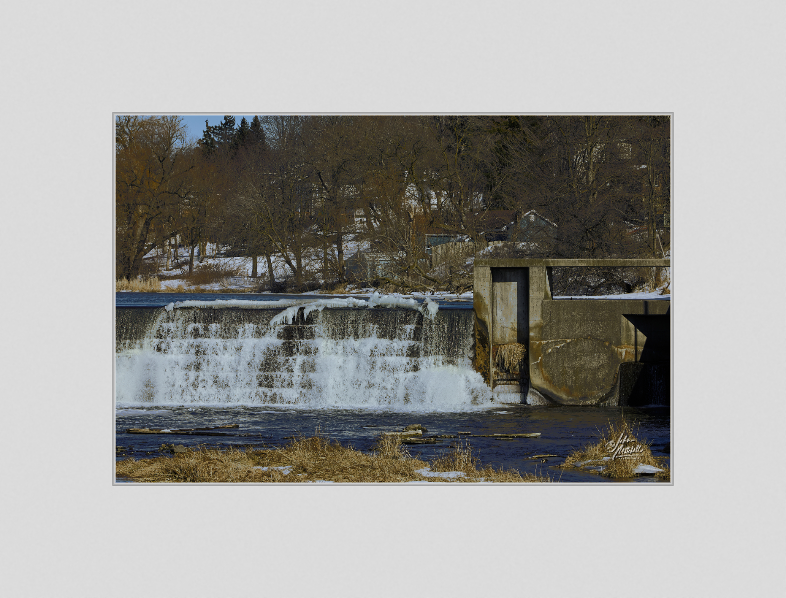 Photograph of Hespeler Falls dam in the village of Hespeler (part of Cambridge, Ontario)