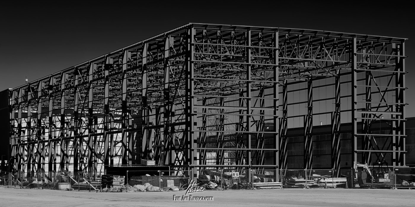 Black and white photo of the steel work taking shape at BWXT
