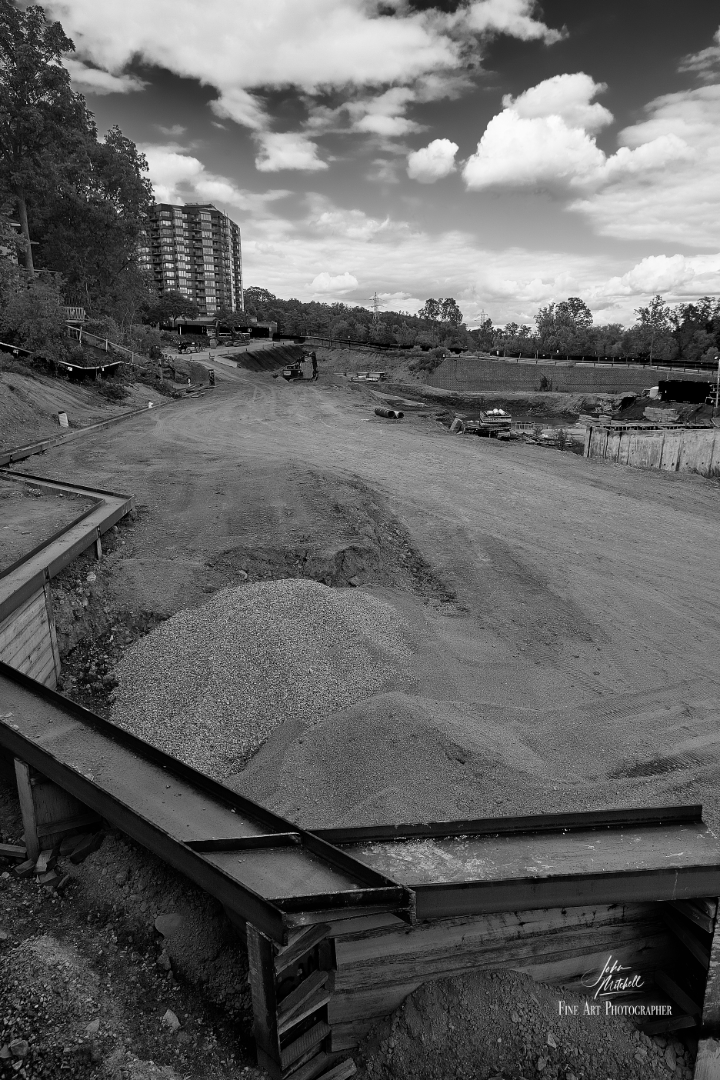 Black and white photograph of footings in the Kress Hill development site