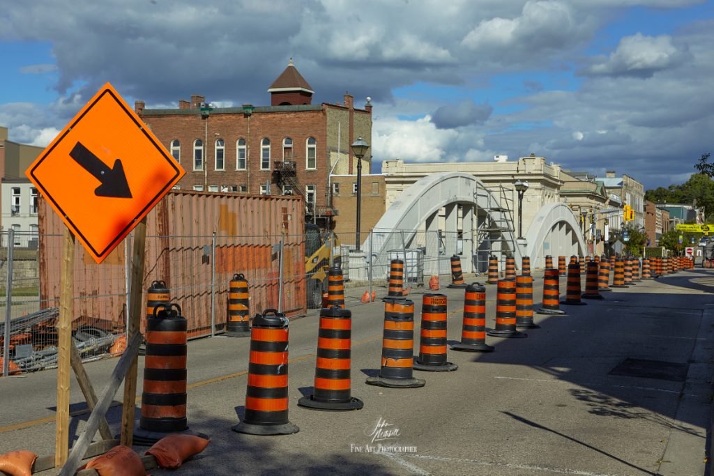 Colour photograph of the Main Street bridge over the Grand River in Cambridge (Galt) Ontario